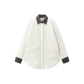Women's Oversized Down Shirt with Denim Panels
